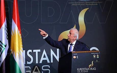 Kurdistan Region Natural Resources Minister Ashti Hawrami speaking at the Erbil Oil & Gas conference. Photo: Rudaw