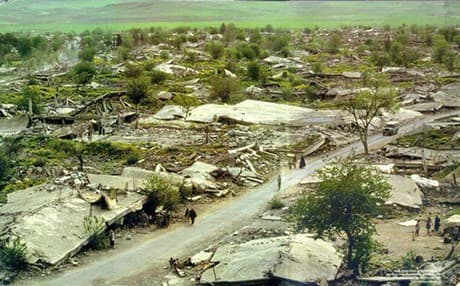 The 1974 destruction of the city of Qaladiza by Iraqi warplanes is shown in this archival photo. File photo: Rudaw