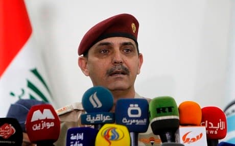 Iraqi army Brigadier General Yahya Rasool, spokesperson of the Iraqi Joint Operations Command, speaks during a press conference in Iraq's capital of Baghdad. Photo: AFP / Sabah Arar 