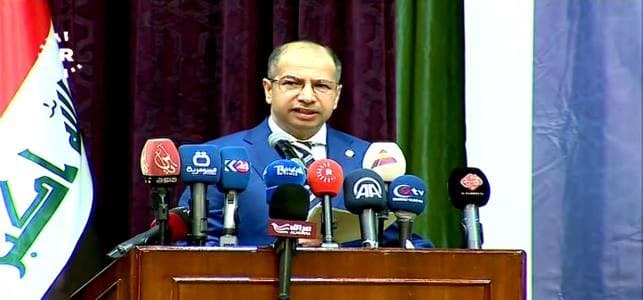 Iraqi Parliament speaker Salim al-Jabouri talks to a conference held for Iraqi Turkmens in Baghdad on Wednesday. Photo: Rudaw TV