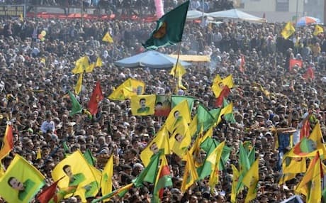 Residents of Diyarbakir and supporters of the Kurdistan Workers Party (PKK) gathered on March 21 to hear Abdullah Ocalan's call for a ceasefire. Photo: AP 
