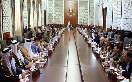Iraqi Prime Minister Haider al-Abadi chairs a meeting on the topic of support for the Hashd al-Shaabi in Baghdad on Saturday. Photo: Iraqi PMO