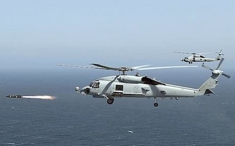An MH-60R Seahawk fires a Hellfire missile during training. Iraq has purchased these missiles from the US to use in its "fight against the Al-Qaeda." Photo: AFP