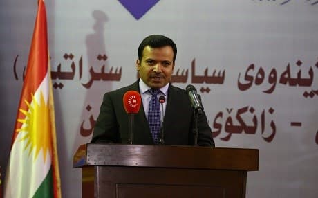 This file photo shows Kurdistan parliament speaker Yousif Mohammed addresses a conference in Erbil in August 2015. Photo: Rudaw/Farzin Hassan 