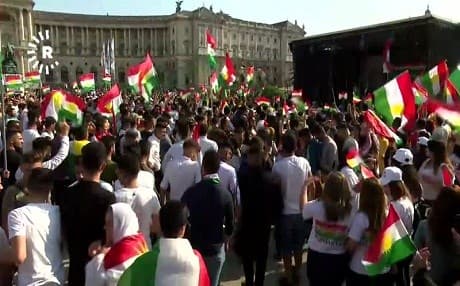 Kurds rally in support of the independence referendum in Vienna, Austria on September 9, 2017. Rudaw video