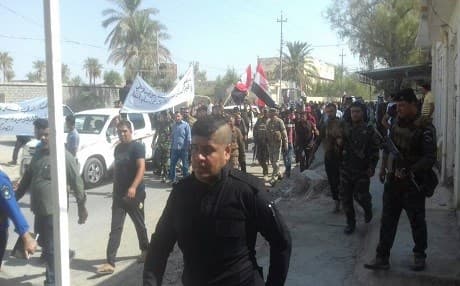 Dozens of people including armed men took to the streets of the disputed town of Mandali on September 10, 2017 demanding the Kurdish flag be removed and a vote to join the Kurdish independence referendum by the town council cancelled. Kurdish officials say a unit of the mainly Hashd al-Shaabi organized the protest. Photo: User Generated Content 