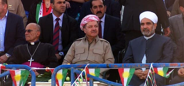 Kurdish President Masoud Barzani attend a rally in support of the Kurdish independence referendum on September 13, 2017 in Akre. Photo: Rudaw video