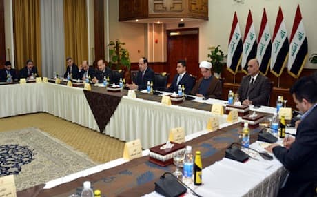 Iraqi Prime Minister Nuri al-Maliki meets with heads of parliamentary blocs to discuss the budget a day before it is approved by the council of ministers. Photo: pmo.iq