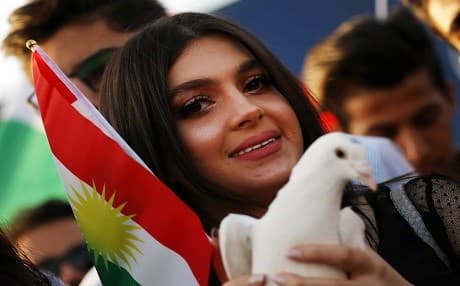 Some Kurdish people take part in a demonstration at Erbil International Airport, after the central government ordered the indefinite halt to all foreign flights to and from Kurdistan Region on September 29, 2017. Photo:AFP / Safin Hamed