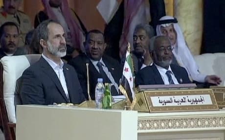 Syrian opposition leader Moaz al-Khatib takes Syria's seat at the Arab League. Photo: AP