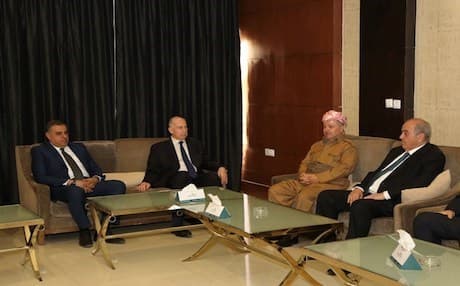 Kurdistan Region President Masoud Barzani met with Iraqi Vice Presidents Ayad Allawi and Osama al-Nujaifi in Sulaimani on Saturday where they had gathered to attend the funeral of Kurdish leader Jalal Talabani. Photo: KRP