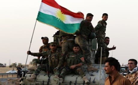 Members of the Iraqi Kurdish security forces stand guard at a checkpoint in Altun Kupri, 40 kilometres south of Erbil on October 16, 2017. Iraqi forces have launched a major military operation in Kirkuk province, three weeks into a deepening crisis between Baghdad and the country's Kurds since their September 25 independence referendum. Photo: AFP/ Safin Hamed