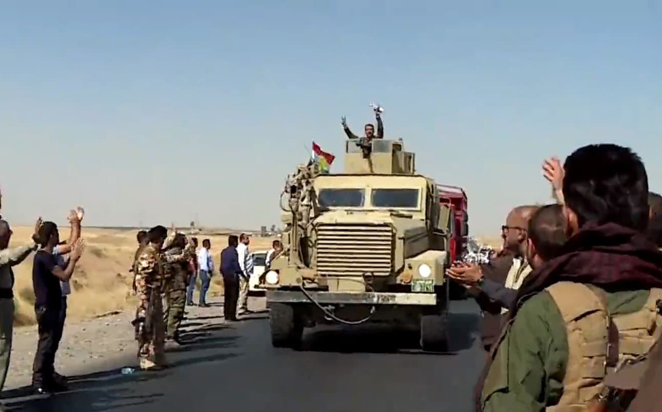 Peshmerga reinforcements arrive in Pirde on Friday. Photo: Rudaw video