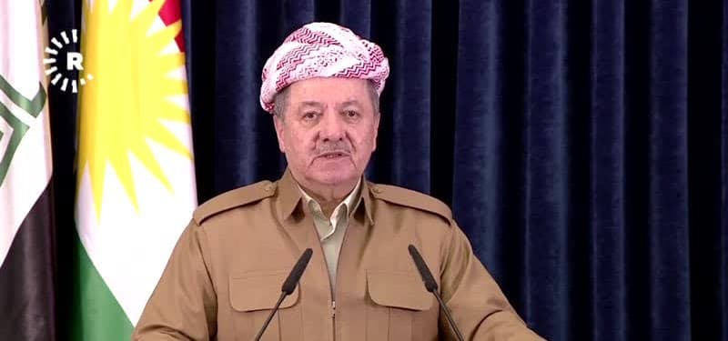 Kurdistan Region President Masoud Barzani in a televised address on Sunday. Photo: Rudaw TV