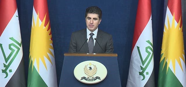 Prime Minister of the Kurdistan Regional Government (KRG) Nechirvan Barzani speaking to reporters following a cabinet meeting in Erbil on Monday, November 6, 2017. Photo: Rudaw