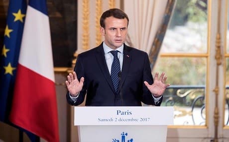 French President Emmanuel Macron gestures as he addresses a joint press conference with the Regional Kurdistan Government Prime Minister at the Elysee Palace following a meeting in Paris on December 2, 2017. Photo: AFP/ POOL /Etienne Laurent