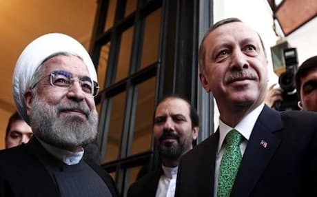 Turkish Prime Minister Recep Tayyip Erdogan (R) with Iranian President Hassan Rouhani in Tehran last week. Photo: AFP