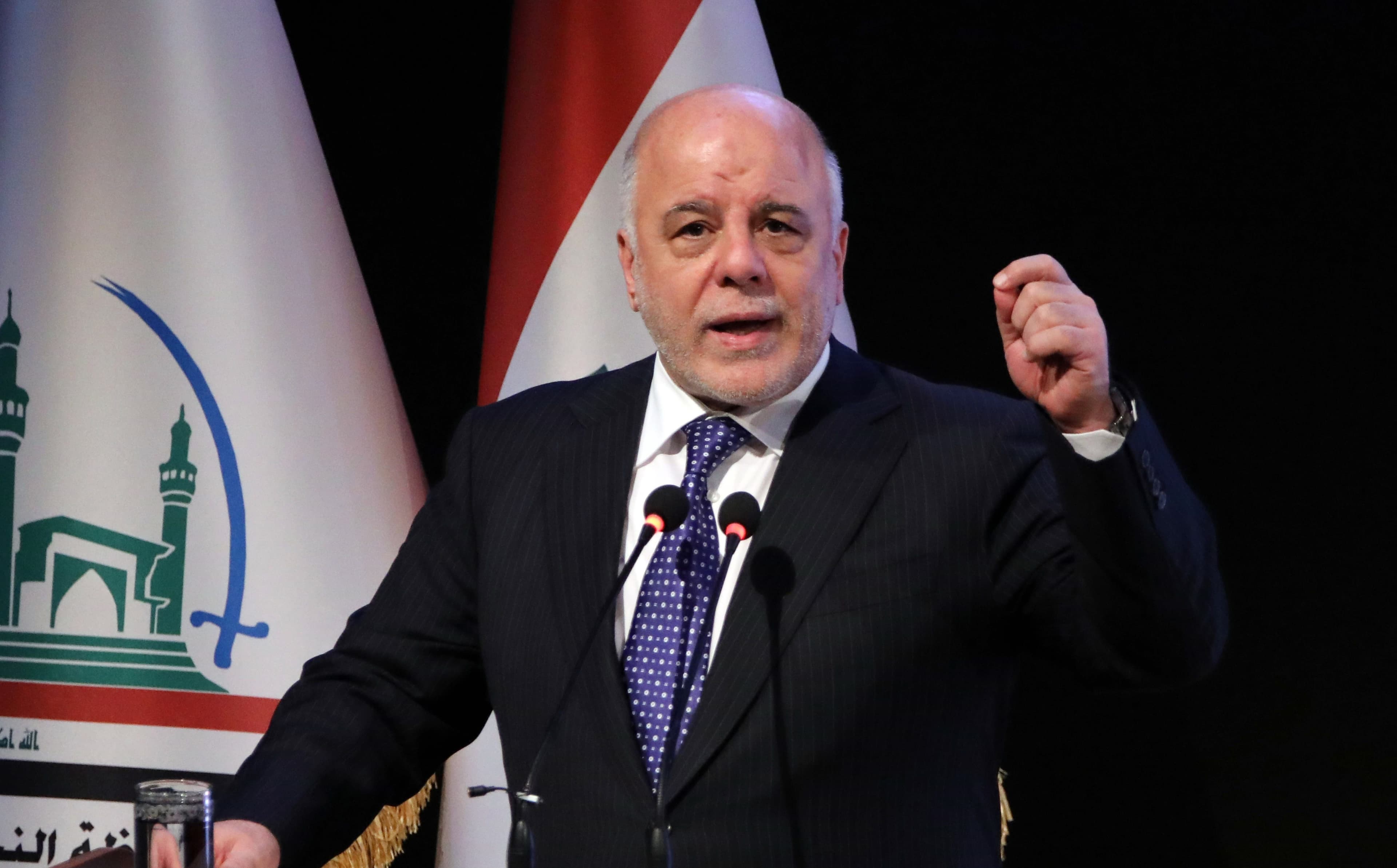Iraqi Prime Minister Haider al-Abadi giving a speech last week in Najaf. Photo: Haidar Hamdani/AFP