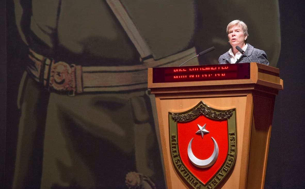 NATO Deputy Secretary General Rose Gottemoeller speaking at Turkey’s National Defence University. Photo: Rose Gottemoeller/Twitter