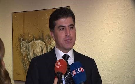 KRG Prime Minister speaking during a joint Rudaw-Kurdistan24 press conference on the sidelines of the World Economic Forum in Davos, Switzerland on January 25, 2018. Photo: Rudaw TV