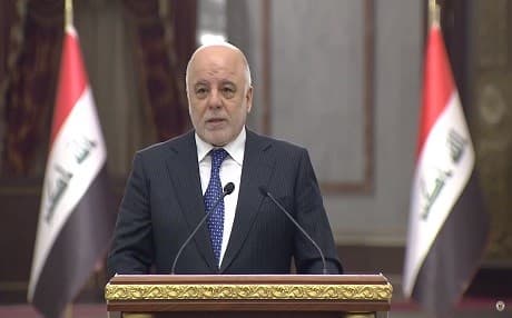 Iraqi Prime Minister Haider al-Abadi speaks during a press conference on February 6, 2018 in Baghdad. Photo: PM office/Youtube 