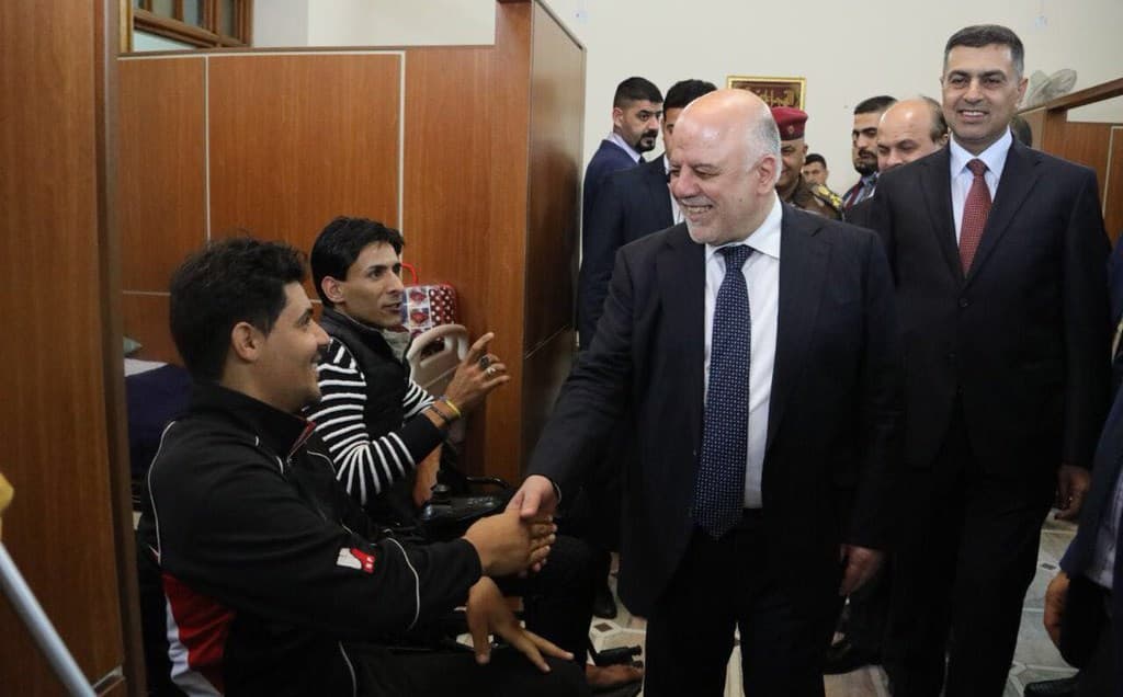 Iraqi Prime Minister Haider al-Abadi visiting a physical rehabilitation centre for soldiers in Basra last week. Photo: @HaiderAlAbadi 