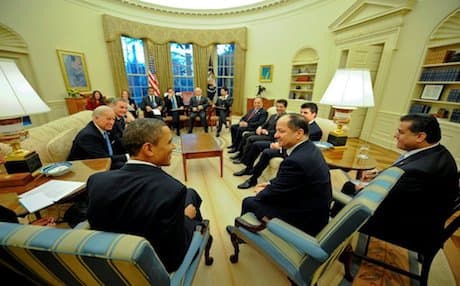 Kurdistan Region President Massoud Barzani and his high-level delegation meet with US President Barack Obama during a visit to Washington DC, 2011. Photo: KRG foreign relations department