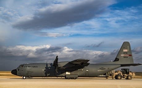 Cargo is off loaded from a US Air Force C-130 Hercules at an undisclosed location in Syria on February 06, 2018. Photo: Tech. Sgt. Gregory Brook | US Air Force