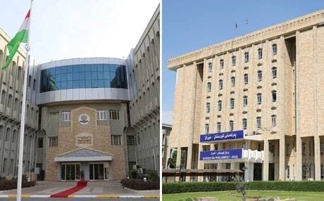 Iraq’s budget for 2018 is about 104 trillion dinars [about $88 billion].The KRG’s share stands at 6.6 trillion dinars, a monthly sum of 558 billion dinars. Rudaw composite photo of the Kurdistan Parliament (R) and Council of Ministers. 