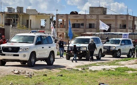 The Syrian Red Crescent and UN agencies delivered 30 trucks of aid to Tal Rifaat on Sunday. Photo: @SYRedCrescent