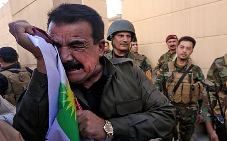 A Kurdish man protests against the Iraqi takeover of oil-rich Kirkuk in October 2017 in front of the US consulate in Erbil. File photo: Safin Hamed | AFP