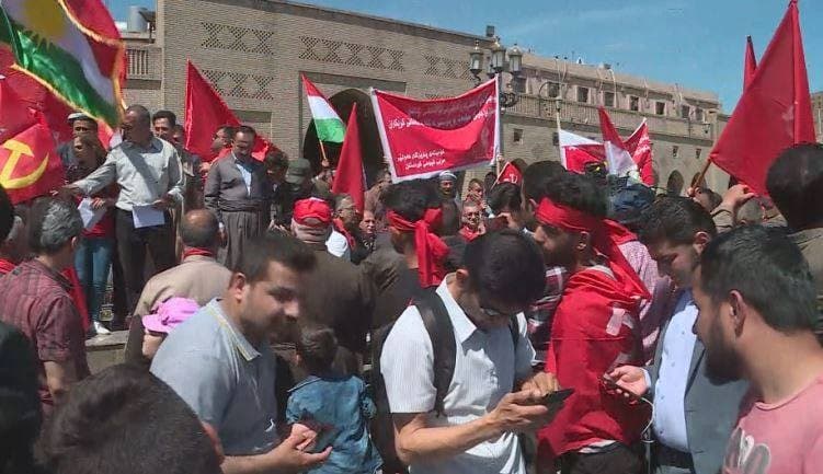 The Kurdistan Communist Party holds a rally on International Labour Day in front of the citadel in Erbil, Kurdistan Region, on May 1, 2018. Photo: Rudaw TV