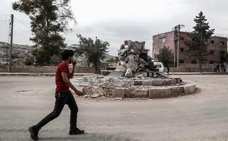 Ankara-backed forces destroyed the statue of Kawa the Blacksmith, a central figure in a Kurdish legend, after they captured the northern Syrian enclave of Afrin. Photo: Sameer Al-Doumy / AFP 