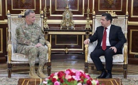 Chancellor Masrour Barzani (R) meets with Deputy Commanding General of CJTF-OIR Major General Walter Piatt, June 4, 2018. Photo: Kurdistan Region Security Council