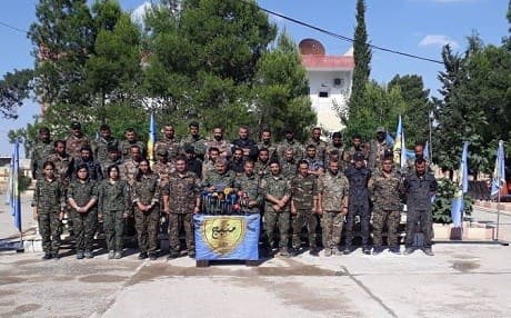 The Manbij Military Council at a press conference on Wednesday. Photo: MMC