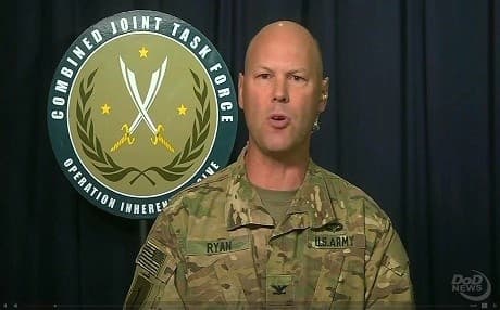 US Army Col. Sean Ryan briefs Pentagon reporters via teleconference on June 19, 2018. Photo: US DoD