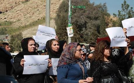 Women's rights activists march in Said Sadiq, condemning the murder of two sisters last month. Photo: Facebook