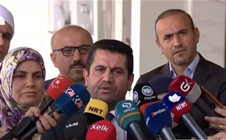 Bahzad Zebari, head of KIU's faction in Kurdistan's parliament, speaks to reporters in Erbil, Kurdistan Region, on July 11, 2018. Photo: Rudaw TV