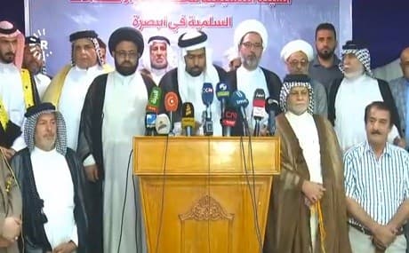 The coordination board for peaceful protests and demonstrations in Basra give a press conference, July 16, 2018. Photo: Rudaw video