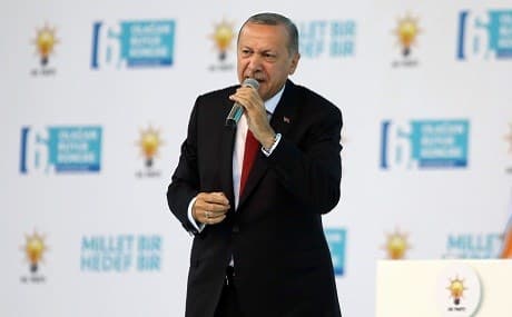 Turkish President Recep Tayyip Erdogan speaks during the sixth Congress of the ruling AK Party in Ankara, Turkey, August 18, 2018. Photo: Adem Altan /AFP
