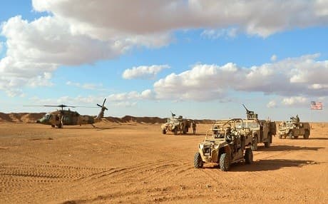 5th Special Forces Group (A) Operation Detachment Bravo 5310 arrives to meet Major General James Jarrard at the Landing Zone at base camp Al Tanf Garrison in southern Syria. Photo: Staff Sgt. Jacob Connor | US 5th SFG
