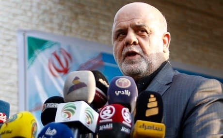 Iranian ambassador in Iraq Iraj Masjedi gives a press conference outside the new building of the Iranian consulate in the southern city Iraqi city of Basra on September 11, 2018 after the old building was set ablaze by protestors a few days earlier. Photo: Haider Mohammed Ali | AFP