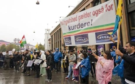 Demonstrators in Copenhagen protest closure of Roj TV. Photo: Deniz Serinci