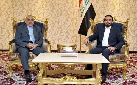 Iraqi Prime Minister-designate Adil Abdul Mahdi (L) and Parliament Speaker Mohammed al-Halbousi (R) have the challenge of building a new government in a country that tops global corruption rankings. Photo: Office of Abdul Mahdi
