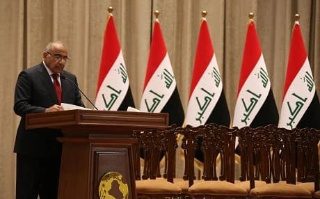 PM Adil Abdul-Mahdi addresses the Iraqi parliament during the vote on the new government on October 24, 2018. Photo: AFP