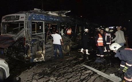 Members of emergency services work at the scene of an explosion in Ankara on March 13, 2016. A Turkish court on Wednesday sentenced three people to life in jail over the attack. File photo: AP