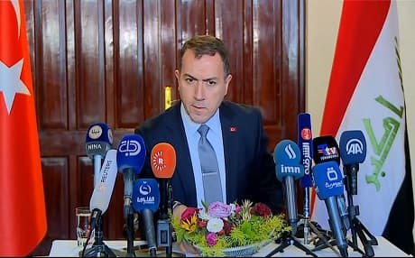 Turkish Ambassador to Iraq Fatih Yildiz speaks to reporters in Baghdad on January 10, 2019. Photo: Rudaw TV
