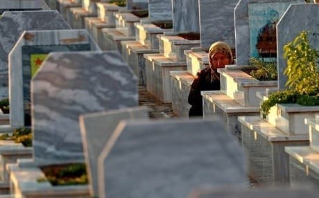 A graveyard during the funeral for Syrian Democratic Forces fighters in the northern Syria Kurdish town of Kobane, on November 6, 2018. File photo: Delil Souleiman | AFP