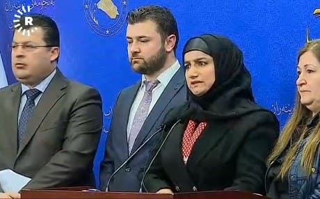 Kurdistan Region lawmakers in Baghdad deliver a statement to media after voting on the budget. Photo: Rudaw