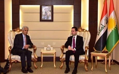 KRG Finance Minister Rebaz Hamlan (R) met with Mirza Hussain Hasan, executive director of the World Bank Group, on Wednesday. Photo: KRG